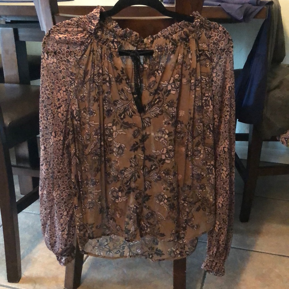 Free People Sheer Blouse.   Olive & Black
